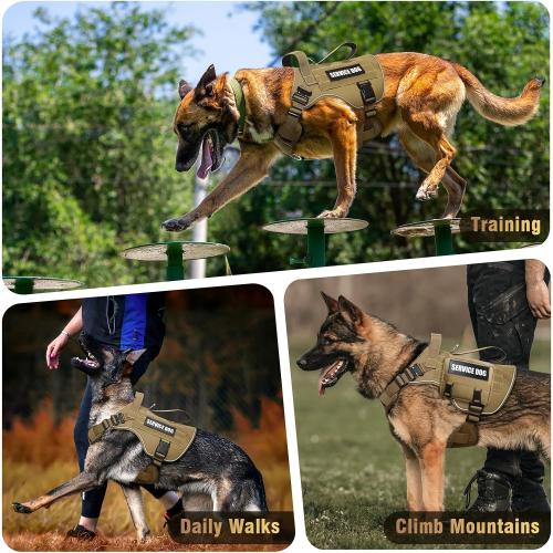 WINSEE Tactical Dog Harness for Large Dog, Heavy Duty Service Dog MOLLE Vest with 10 Pet Patches, No Pull Military Working Vest for Training Hunting Walking