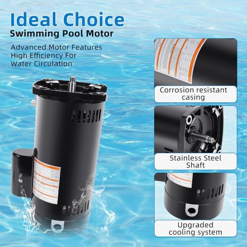 USQ1202 Pool Pump Motor Fit for A.O. Smith for Century Pool and Spa Pump Motor 2HP, 3450 RPM, 48Y Frame, 230V, 60HZ, Square Flange