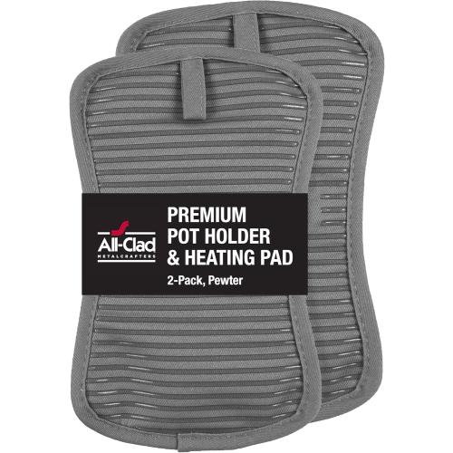 All-Clad Premium Pot Holder & Heating Pad, (2-Pack) Heat Resistant to 500 Degrees, 100% Cotton 10x6.25 for Kitchen and Barbeque, Pewter