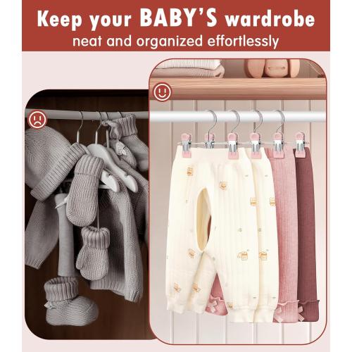 DOIOWN 10 Pack Baby Pants Hangers with Clips, Toddler Non-Slip Space Saving Hangers for Pants, Skirts, Clothes - Baby Essentials Closet Organizer