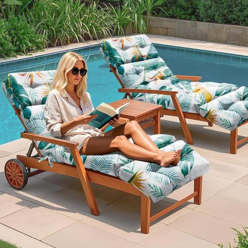 Size 75.1 x 22.8 x 4.7 Inches color White Outdoor Chaise Lounge Chair Cushion 75.1 x 22.8 x 4.7 Inches 100% Waterproof Replacement Cotton Patio Pool Lounge Chair Cushion for Outdoor Furniture with Ties, Yellow-Green Leaf