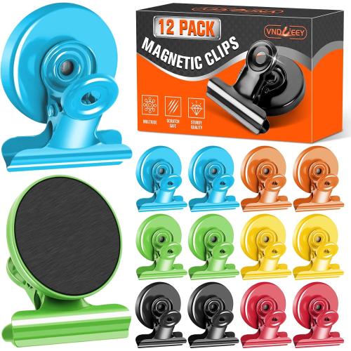 VNDUEEY 12 Pack Colorful Strong Magnetic Clips, Fridge Magnets Refrigerator Magnets, Clips Magnets for Whiteboard, Locker, Kitchen, Office Organizing Decorating (Multicolored)