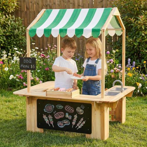 EDUBEBO Kids Outdoor Playhouse, Mud Kitchen, BBQ Toys,Outdoor playsets, Ideal Role Play Toy Gift for Toddlers and Kids Ages 3-8 (Yellow)