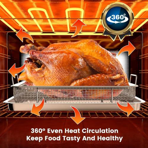 Air Fryer Basket for Oven,2 Pieces 12.2'' * 8.74'' Non-stick Stainless Steel Mesh Grill Basket Air Fryer Baking Accessories Rack Roasting Basket for Convection Oven with Air Fryer, Dishwasher Safe