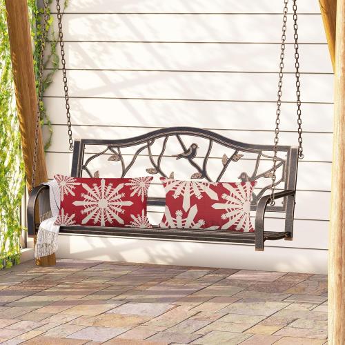 Outdoor Christmas Lumbar Pillow Covers Snowflake 12x20 2 Pack, Red Christmas Throw Pillow Covers for Porch Garden Couch, Winter Lumbar Pillow Cases Without Fillers