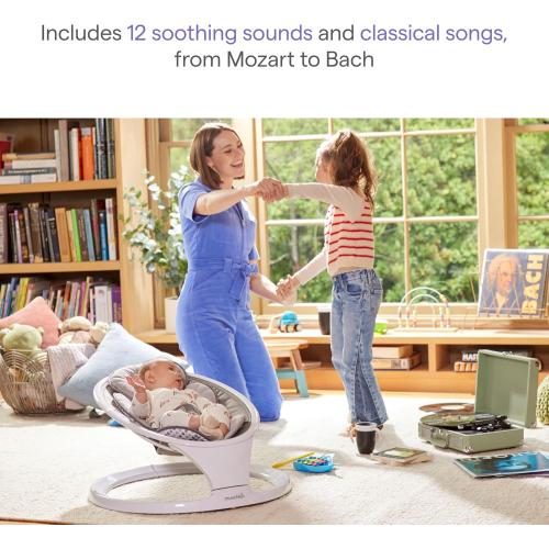 Munchkin Electric Baby Swing, Portable and Lightweight, Bluetooth Enabled Infant Rocker with Natural Sway in 5 Ranges of Motion, Newborn Nursery Essentials, White/Grey