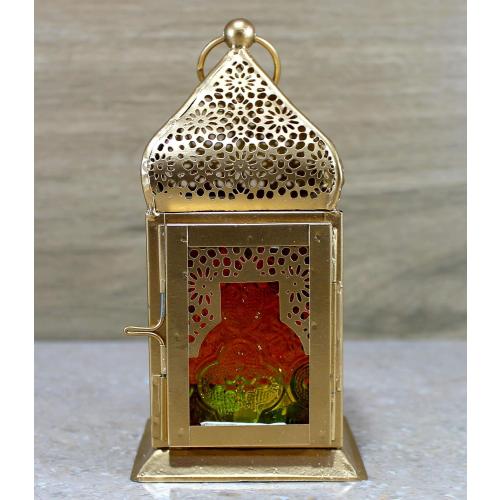 eSplanade Moroccan Lantern | Colored Glass Hanging Lamp | Tealight Holder | Home Decor | Red-Golden - 6.5 Inches (Multi-Golden)