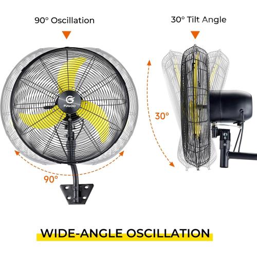 Black 24 FUGOO 24 Quiet Outdoor Oscillating Wall Mount Fan With Remote Control,All Sealed BLDC Motor,4-Speed Waterproof Outdoor Fan, Heavy Duty Industrial Wall Fans for House,Patios,Garage,Warehouse 5000CFM