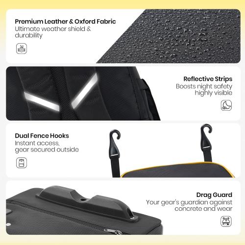 Fanwoli Leather Rolling Baseball Bag - Youth Softball Bag with Wheels for Boys Girls - Rain Cover & Mud Guard for Clean Car - Premium 4-Bat Tournament Roller - Large Equipment Organizer