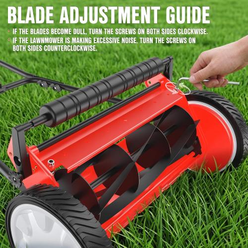 EWORK Push Reel Lawn Mower 23 with 5-Blade Cutting System for Lawn Care | 4 Adjustable Cutting Heights, Sponge-Wrapped Handle, Tool-Less Assembly, Low Noise, Lightweight Reel Mowers for Garden, Yard