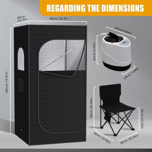 Nirvix Sauna Box, Portable Steam Sauna for Home with 1000W 3L Steamer, 9-Level Temperature Control & Remote, with Foldable Chair, for Relaxation, Detox & Indoor/Outdoor Use (2.6' x 2.6' x 5.9')