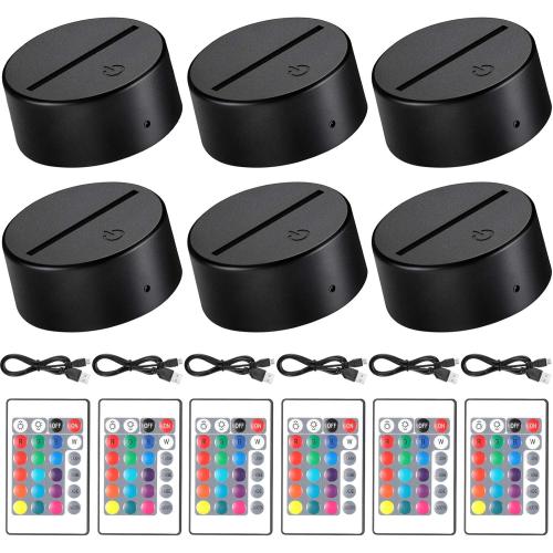 6 Pieces 3D Night LED Light Lamp Base 16 Colors LED Display Base with Remote Control and USB Cable, Christmas Light Lamp Display Acrylic for Restaurant Shop(Small,Black)
