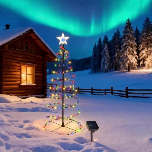 Solar Spiral Tree Lights，Solar Metal LED Christmas Tree Decoration Light, Christmas Decoration for Home Garden Lawn Patio Yard (Multicolor)