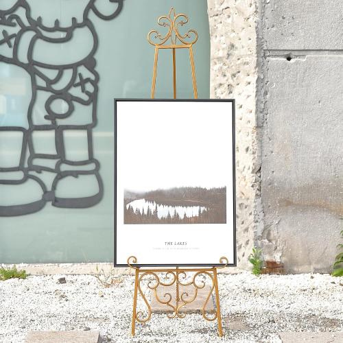 18.25L x 25.5W x 55H Metal Scroll Extra Large Free Standing Adjustable Display Stand Easel with Chain Support, Heavy Duty Easel for Sign, Wedding, Picture Frame, Mirror, Gold (No Assembly Required)