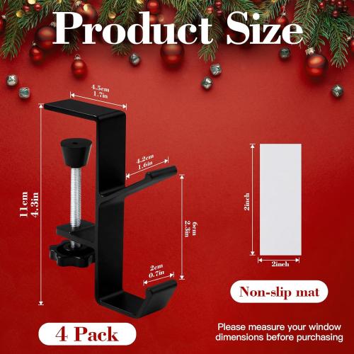 4 Pack Stocking Holders for Mantle for Christmas Decorations,2 in 1 Mantle Garland Holder for Hanging Christmas Stockings,No Drilling Required & Adjustable Garland Hanger, Metal(Black)