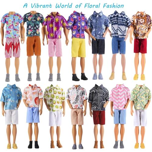 E-TING 10-Item Fantastic Pack = 1 Black-tie Suit with a Shirt Set   3 Sets of Casual Wear Clothes Outfit   1 pc Swim Trunks  5 Pairs Shoes for 12inches boy Doll Random Style