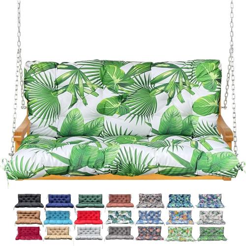 Porch Swing Cushion with Backrest,Waterproof Bench Cushion for Outdoor Furniture,2-3 Seater Replacement Thickened Swing Cushion with Ties,Patio,Outdoor,Backyard and Garden (Fresh Leafy,40x40)