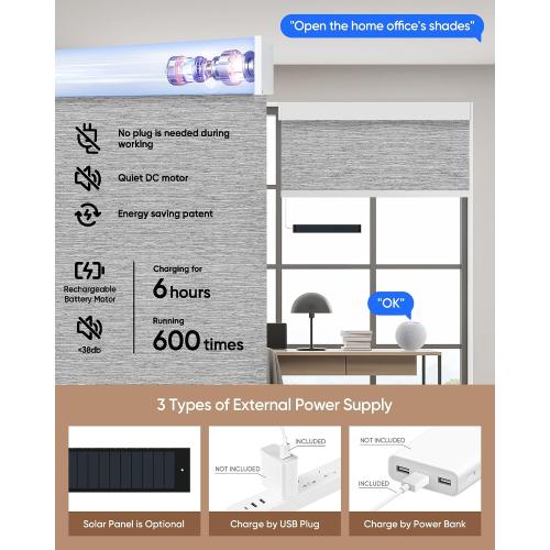 Kincmo Motorized Blinds with Remote,100% Blackout Motorized Roller Shades Work with Apple Homekit,Alexa,Google, Custom Electric Blinds with App,Voice Control (Dreamy Grey)