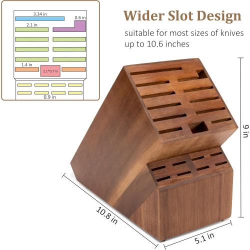 20 Slot Knife Block Storage without Knives,Acacia Wood Universal Knife Holder for Kitchen Countertop,Large Butcher Block Organizer,Easy Kitchen Knife Storage (Brown)