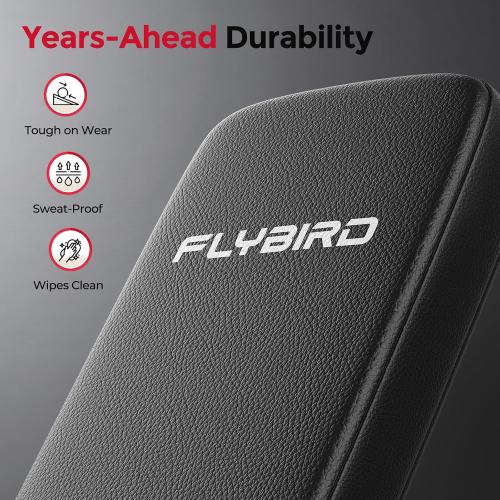 FLYBIRD WB5 Weight Bench, ASTM-Certified 800LBS Adjustable Weight Bench Workout Bench Foldable for Home Gym, 90° to -30° FID and 30in Extended Backrest for Bench Press Strength Training Exercise