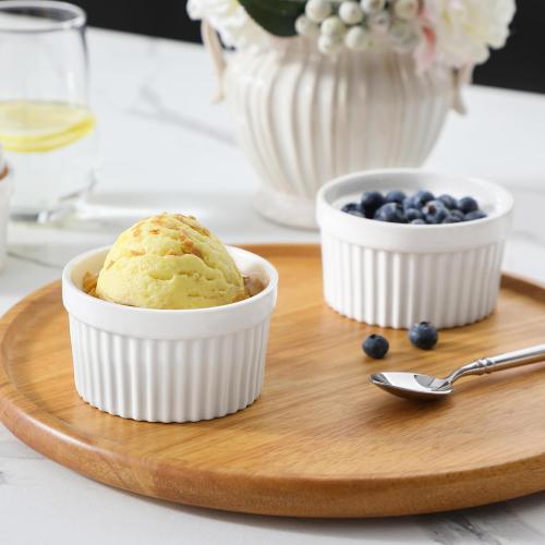 MALACASA Ramekins 6 oz Oven Safe, Porcelain Creme Brulee Ramekins Pudding Custard Cups Small Ceramic Souffle Dishes Ramakan Ramiken Ramicans Baking Bowls Set of 6, White, Series RAMEKIN-DISH