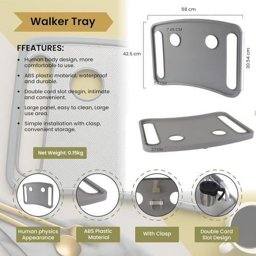 Walker Tray for Folding Walker with Cup Holders, Non-Slip Mat & Bag - Adjustable Universal Plastic Food Table for Seniors - Detachable Guardian Accessories - Removable Walker Trays for rolling walker