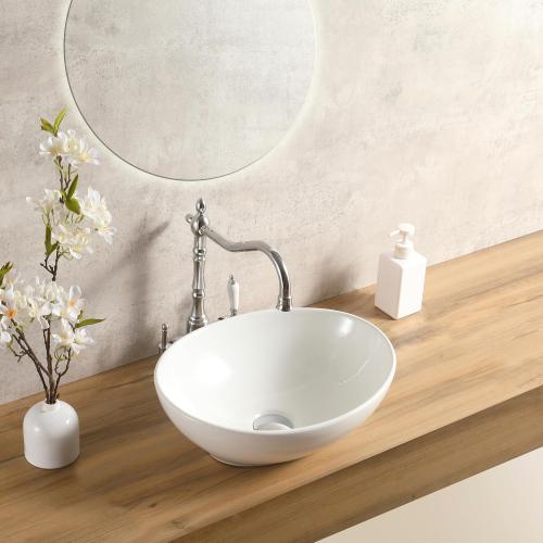 16'' X 13'' Oval Bathroom Vessel Sink,Ceramic Bathroom Sink Bowl, Countertop Modern Egg Shape Above Counter White Vessel Sink Bowl,Porcelain Ceramic Art Basin（LA-2215）