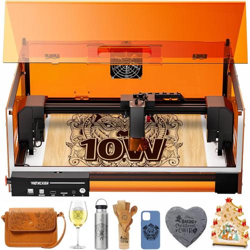 Laser Engraving Machine, Woxcker L2 MAX 10W Enclosure Laser Engraver, CNC Engraving Machine 0.01mm High Precision Laser Engraving and Cutting for Wood Stainless Steel Glass