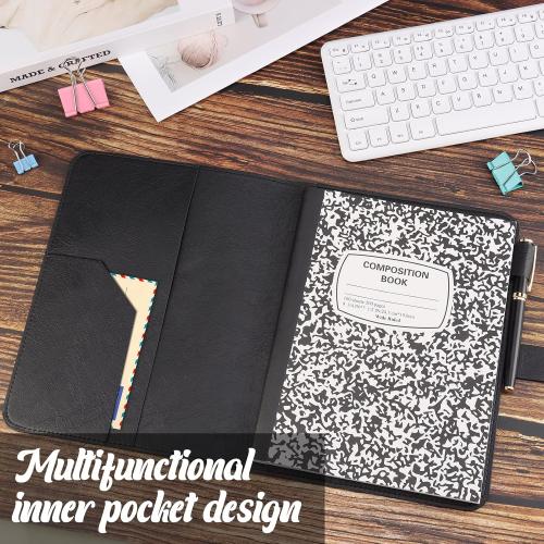 SKLENICE PU Leather Composition Notebook Cover 9 3/4 X 7 1/2 in With Composition Book 100 Sheets Vintage Rustic Distressed PU Leather Journal Notebook Cover Portfolio For School Office Home (Black)