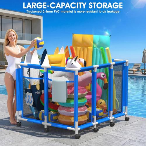 Pool Float Storage with Canopy,Pool Storage Bin XXX-Large,Outdoor Pool Toy Storage Organizer for Pool, Floats & Balls, Outdoor Pool Toy Storage with Rolling Cart for Swimming Equipments