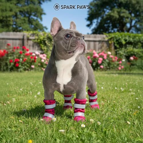 Spark Paws Dog Rainboots, Waterproof Dog Shoes for Medium to Large Dogs, Non Slip, Dog Booties and Paw Protectors - 4PCS Doggie Hiking Boots with Reflective Straps - Pink Camo, Size 1
