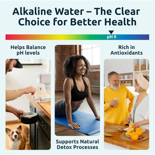 CLEAR AND WOODEN Invigorated Water pH Recharge Alkaline Water Filter Dispenser – BPA-Free Glass Countertop Water Filter Pitcher Purifier for Home & Office, 36-Cup Capacity, 360L Long Filter Life (Acacia/Marble)