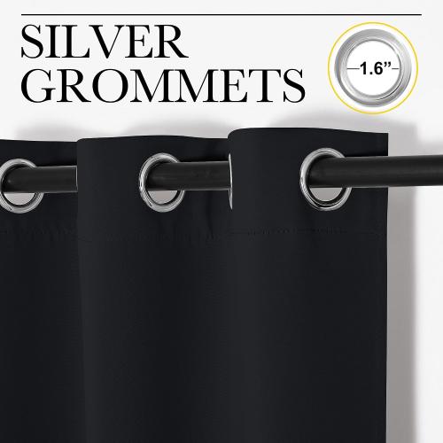 NICETOWN Halloween Pitch Black Solid Thermal Insulated Grommet Blackout Curtains/Drapes for Bedroom Window (2 Panels, 42 inches Wide by 63 inches Long, Black)