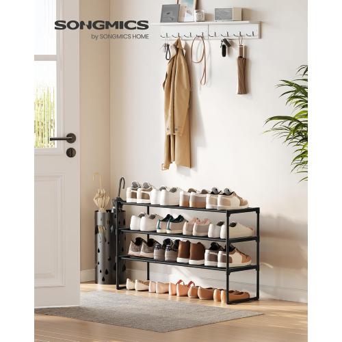 SONGMICS Shoe Rack, 3-Tier Shoe Organizer, Metal Storage Shelf, Upright or Upside Down, for 16-20 Pairs, Stackable, for Entryway, 11.8 x 36.2 x 21.7 Inches, Black ULSA303B02