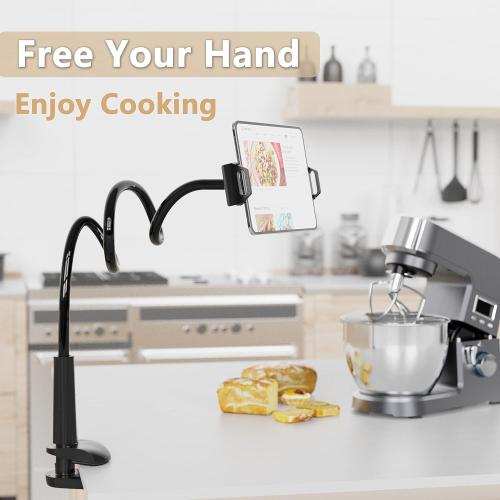 Tablet Stand Holder, Mount Holder Clip with Grip Flexible Long Arm Gooseneck Compatible with ipad iPhone/Nintendo Switch/Samsung Galaxy Tabs/Amazon Kindle Fire HD - Black