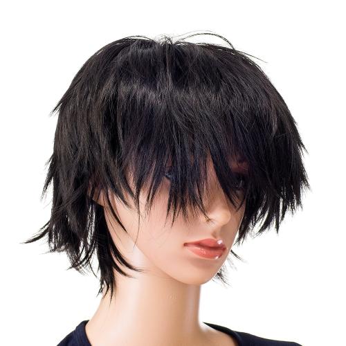 SWACC Unisex Fashion Spiky Layered Short Anime Cosplay Wig for Men and Women (1B-Off Black)