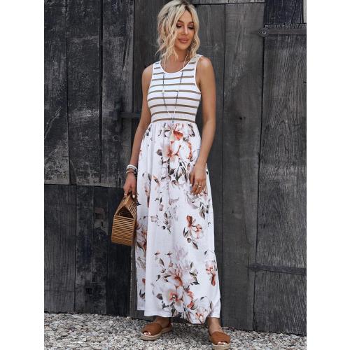 Color White Neeno Women's Dresses Striped & Floral Print Hidden Pocket Dress Dress for Women