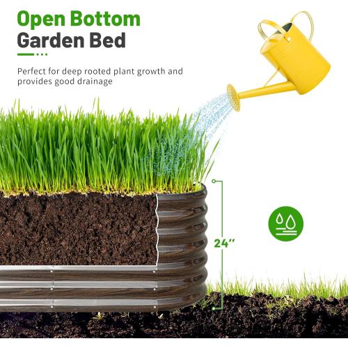 SnugNiture 8x2x2ft Raised Garden Bed Kit, 24 Tall Outdoor Metal Raised Planter Box for Planting Plants Vegetables Flowers Fruits, Brown