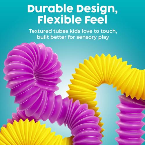 BUNMO Pop Tubes - Sensory Toys - Fidget Toys - Imaginative Play & Stimulating Creative Learning - Hours of Fun for Kids - Tons of Ways to Play - Non-Mouthable Toy 3  - 4 Pack Large