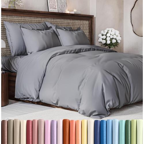 Duvet Cover Queen Size Set - Extra Soft Queen Size Duvet Cover 90 x 90 with 2 Pillow Shams - Hotel Luxury Easy Care and Fade Free w/Zipper Closures & Ties - Comfy Breathable Bedding Set (Steel Blue)