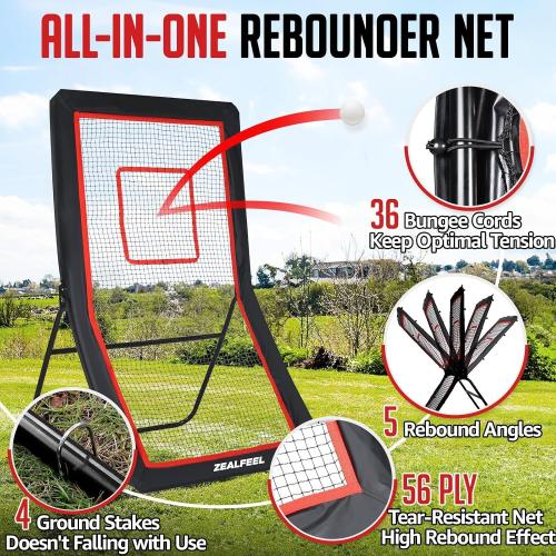 ZEALFEEL Lacrosse Rebounder, 4x7FT/4x6FT Volleyball Rebounder for Backyard with 5 Rebound Angles, Target Strip, Lacrosse Rebound Net Perfect for Lax Baseball Volleyball & Soccer Practice