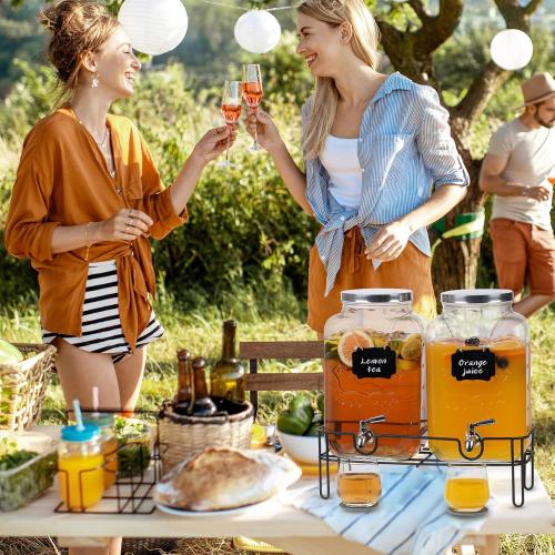 Bululuo 2 Pack 2 Gallon Glass Drink Dispensers with Stand & Spout | Beverage Dispenser with Stand for Juice and Iced Tea, Water Jug Dispenser for Lemonade, Party Beverage Pitcher with Spout