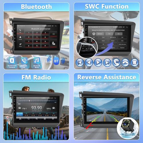Car Stereo for Honda Civic 2012 2013 2014 2015 with Bluetooth,Podofo Android 13 9 Inch Touchscreen Car Radio Receiver with GPS Navigation/Mirror Link/WiFi/SWC/USB/FM/RDS   AHD Backup Camera