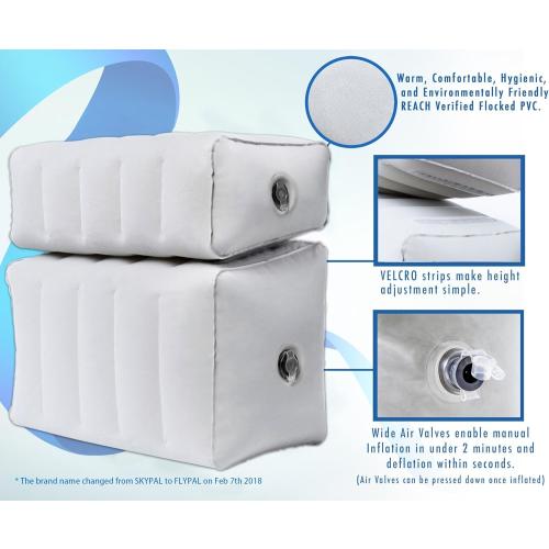 Inflatable Foot Rest for Air Travel, U.S Patented 2 in 1 Design, Blow-Up Pillow Cushion for Home, Office and Kids to Sleep on Long Flights, 17“x11 x17, Grey.