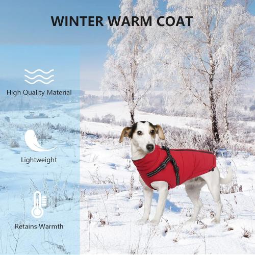 Winter Warm Coat Geyecete Waterproof Jacket with Harness Traction Belt,Pet Outdoor Jacket Dog Autumn and Winter Clothes for Medium, Small Dog-Red-M