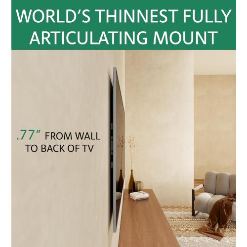 ynVISION.DESIGN Ultra Slim & Thin Full Motion Articulating TV Wall Mount 43-90 TVs | World's Thinnest Fully Articulating Bracket Compatible with Samsung Frame LG and Sony | Swivels and Tilts