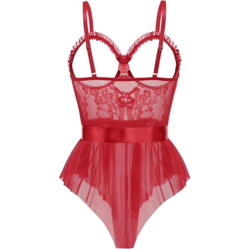Avidlove Sexy Mesh Lace Teddy Ruffle Babydoll Lingerie Romper