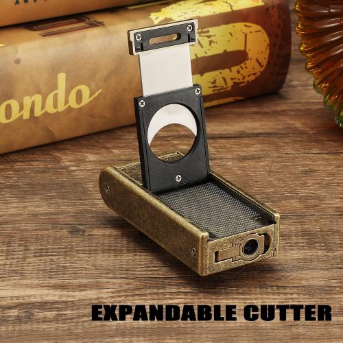 Torch Lighter, All in One Jet Flame Butane Lighter Built-in Cutter, Punch, Holder Function, Refillable and Adjustable Windproof Gas Lighter, Gifts for Men. Golden(Sold Without Gas)