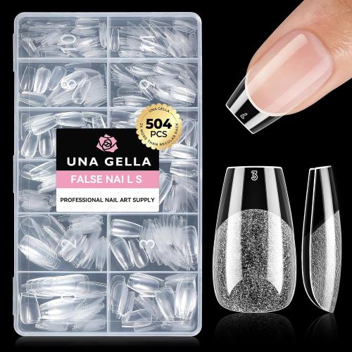 UNA GELLA Short Coffin Nails Tips 504pcs No c Curve Full Cover False Nail
