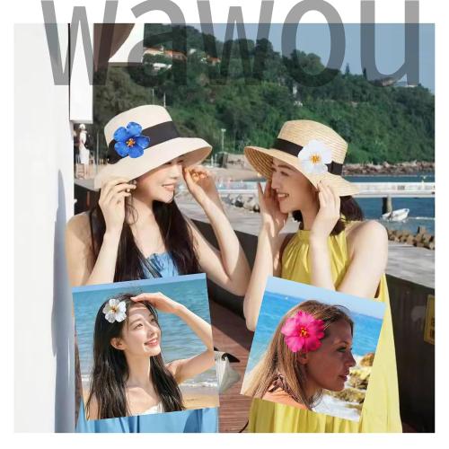 Hawaiian Hibiscus Flower Hair Clips for Women Girls - 6 Pcs Artificial Tropical Flower Hair Barrettes, Beach Vacation Party Hair Accessories